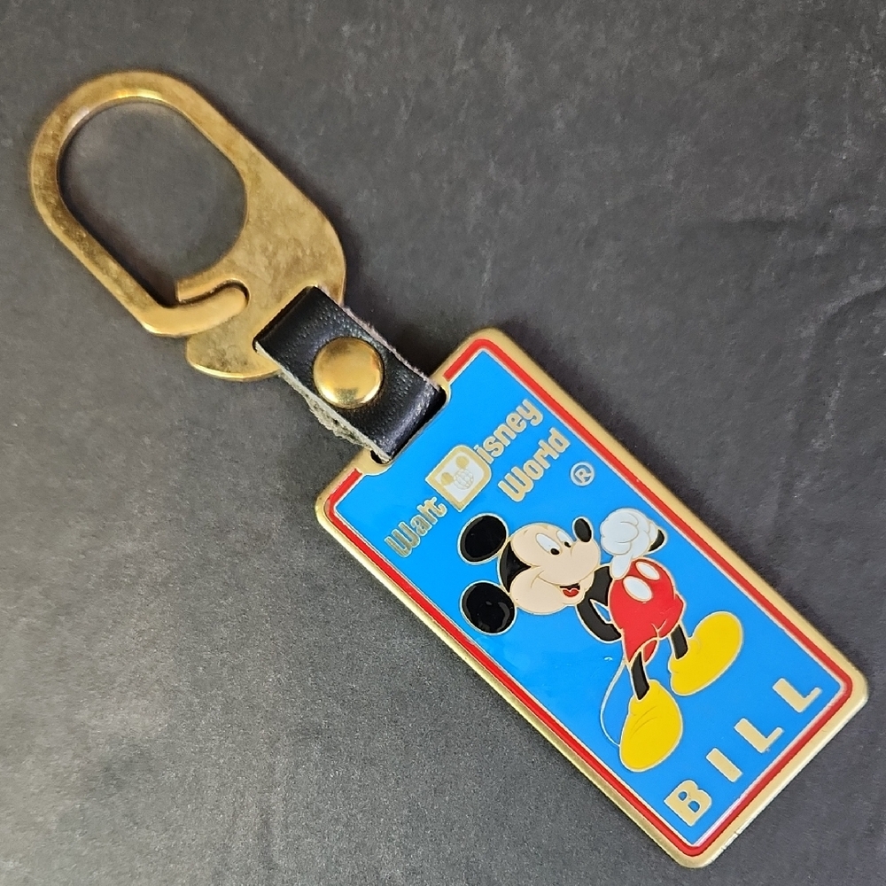 BILL Mickey Mouse Metallic Keychain, Walt Disney World, 1980s Vintage